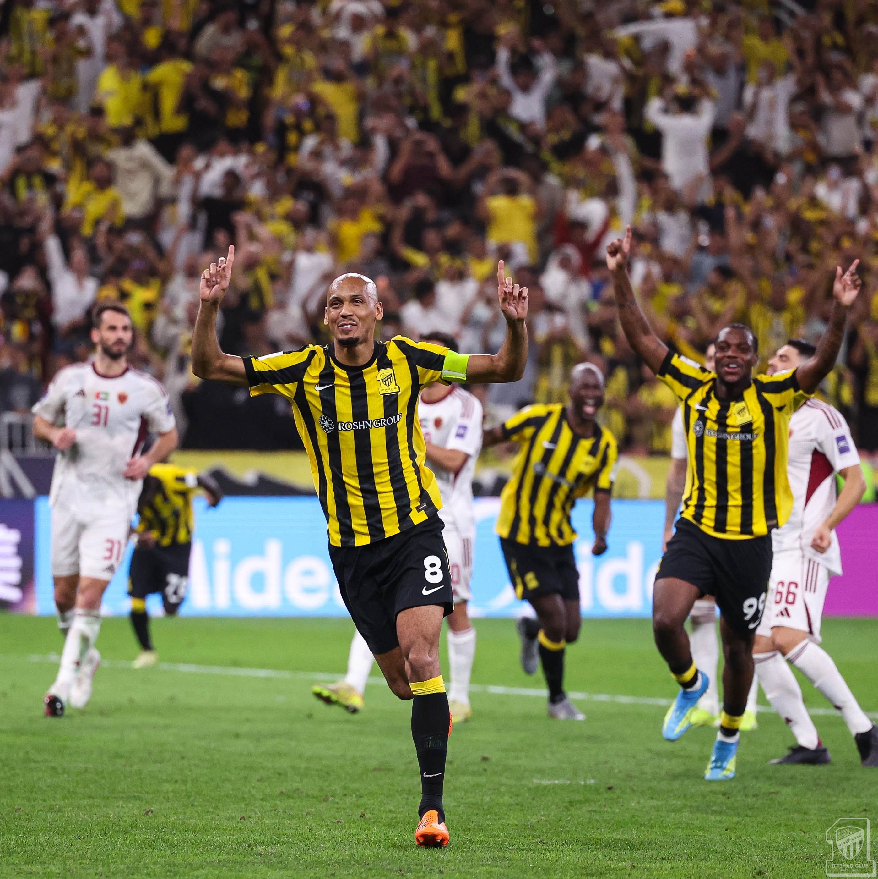 قائد الاتحاد فابينيو يحتفل بالهدف ( من حساب نادي الاتحاد عبر منصة إكس ). 