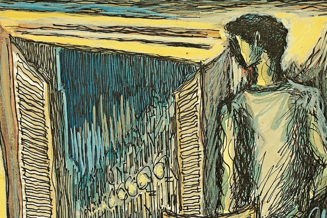 لوحة «Meursault at the Window» للفنان صادقين نقوي (1966)